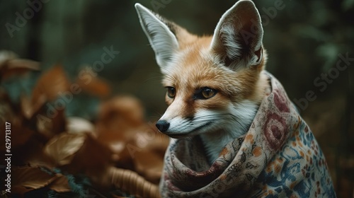 Wallpaper Mural Fennec fox wearing a silk scarf. Fox wearing patterned scarf. Close-up. Generative AI Torontodigital.ca