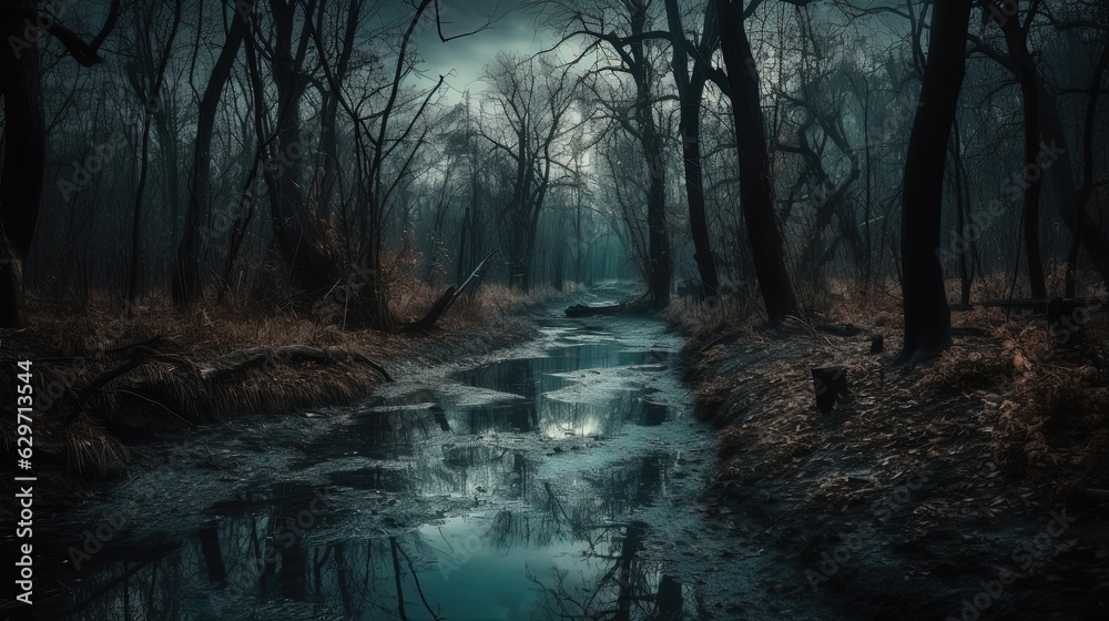 Obraz premium Dark forest after rain. Generative AI