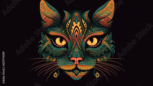 Colorful abstract cat head. In style of flat illustration. Generative AI