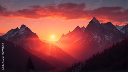 sunset in the mountains soft ligth, Ai generated