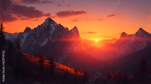 Amazing sunset in the mountains, Ai generated