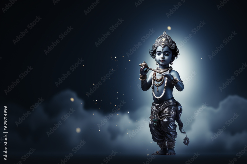 Fototapeta premium Krishna Janmashtami. one of the main festivals in Hinduism that celebrates birth of Krishna. falls on the 8th day of the waning moon of the lunar month of Shravan, during the Rohini Nakshatra period.
