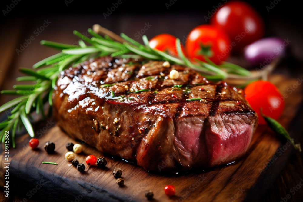 food dark red grill raw background spice fried beef meat steak. Generative AI. food dark red grill raw background spice fried beef meat steak. Generative AI.