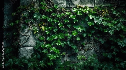 Wall with growing ivy. Generative AI
