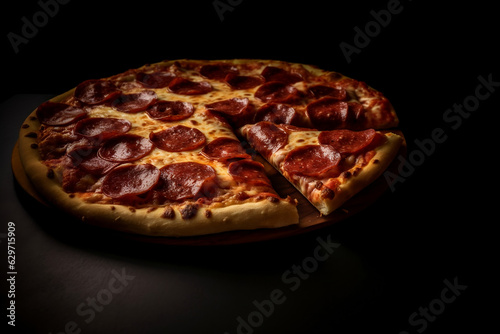 a closeup of A large pepperoni pizza, AI generated, Generative AI, AI Art, illustration
