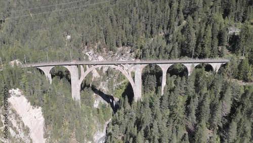 Wiesner Viaduct, striking railway bridge, drone footage, Davos Wiesen, Graubuenden, Switzerland, Europe photo