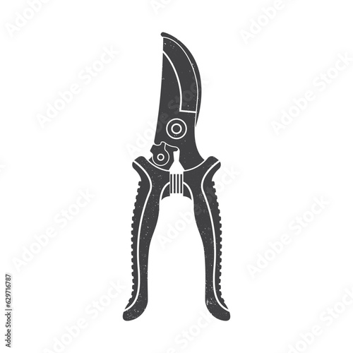 Secateurs garden pruner for work in garden icon silhouette isolated on white. Vector illustration. For emblem, sign, patch, shirt. Farming secateurs garden pruner, gardening equipment