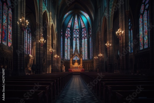 Imposing Gothic cathedral, soft light and magnificent details., generative IA
