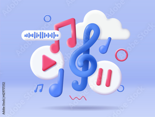 3D music icons vector concept