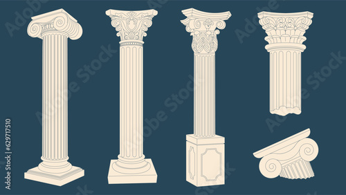 Antique marble columns vector set