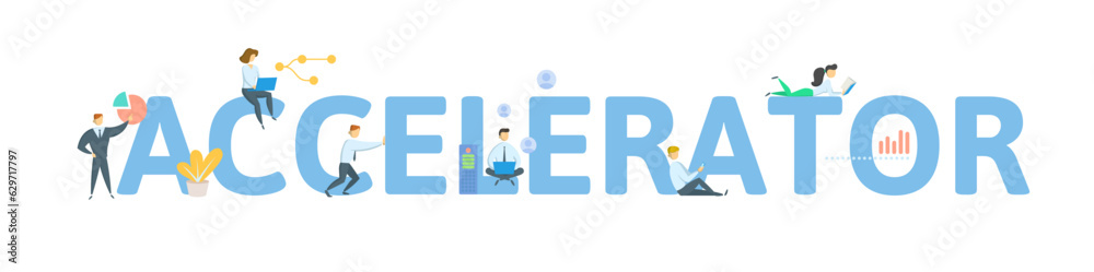 Accelerator. Concept with keyword, people and icons. Flat vector illustration. Isolated on white. Accelerator. Concept with keyword, people and icons. Flat vector illustration. Isolated on white.