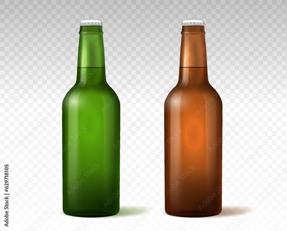 Realistic beer bottles at copy space vector set Realistic beer bottles at copy space vector set