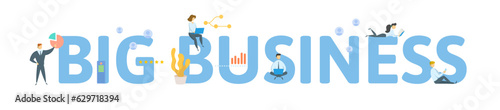 Big business. Concept with keyword, people and icons. Flat vector illustration. Isolated on white.