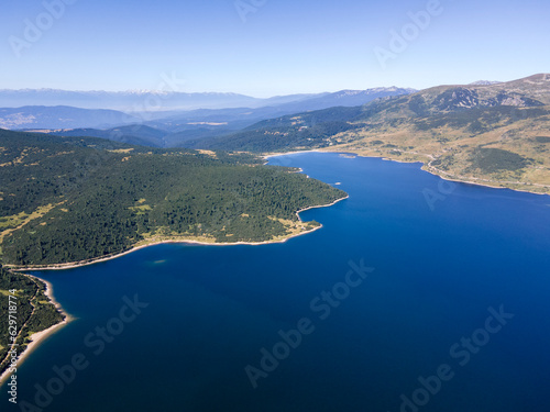 Aerial view of Belmeken Dam, Rila mountain, Bulgaria