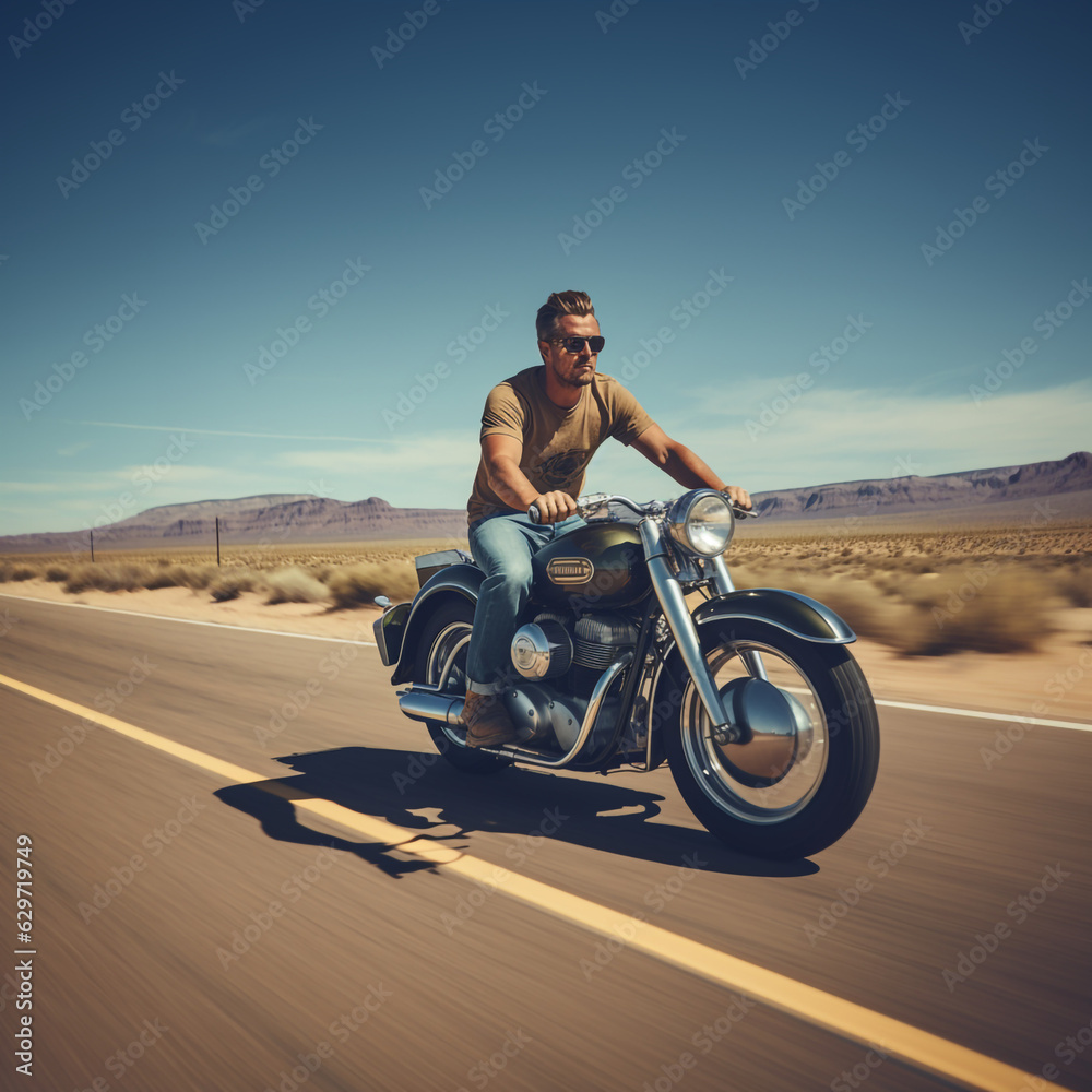 Fototapeta premium Biker riding on a motorcycle.