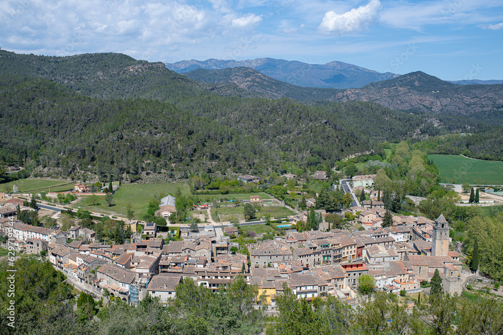 aerial view of the pretty stone village of san lorenzo de la muga girona spain emporda