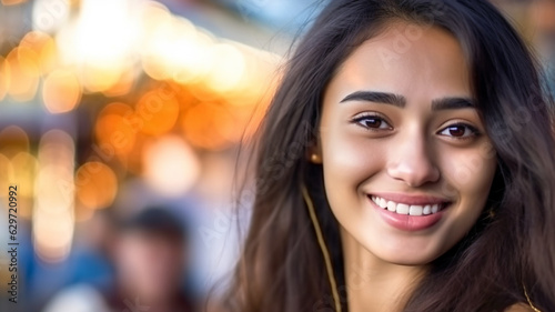 young adult woman, thai or korean or japanese, asian, outside in a small local restaurant, 20 year old woman, long brunette hair, slim build, fictional location