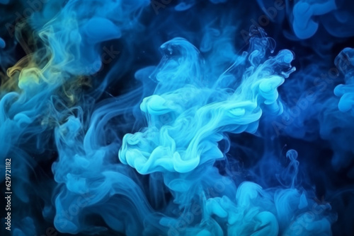 smoke in blue and yellow colors against a black background. can be used to create striking designs, illustrations, or background images