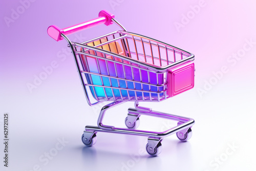 small colorful shopping cart on a bright light background. has bright, saturated colors that add vibrancy and contrast. selection, pleasure, and happiness that comes from and buying things.