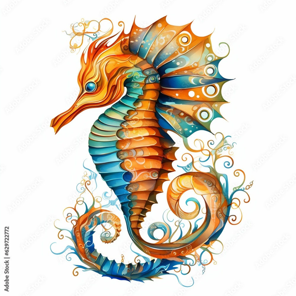 Seahorse Isolated on White Background. Generative ai