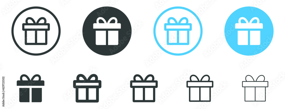 Present gift box icon set. Surprise gift boxes icon symbol . Birthday gift icons in line style. Vector isolated elements Present gift box icon set. Surprise gift boxes icon symbol . Birthday gift icons in line style. Vector isolated elements