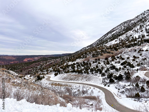 Moab, Utah, looking at The La Sal Mountains or La Sal Range in April after a Snow Storm while driving the Summit Road