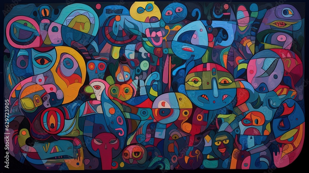 Naklejka premium Many colorful characters. Pattern. Generative AI