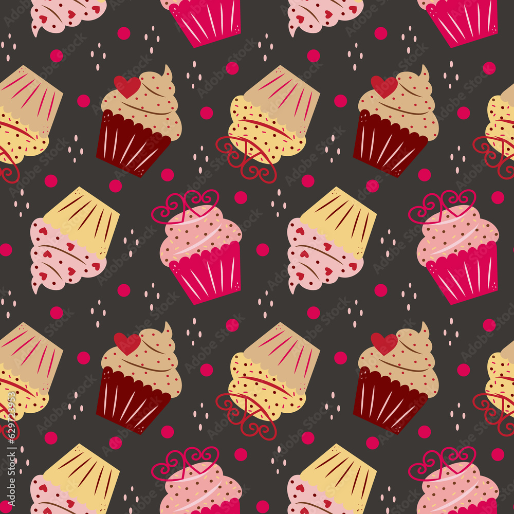 Valentine's Day Cupcakes Seamless Pattern Design Valentine's Day Cupcakes Seamless Pattern Design