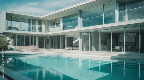 Modern mansion with pool. Generative AI © Soulmate