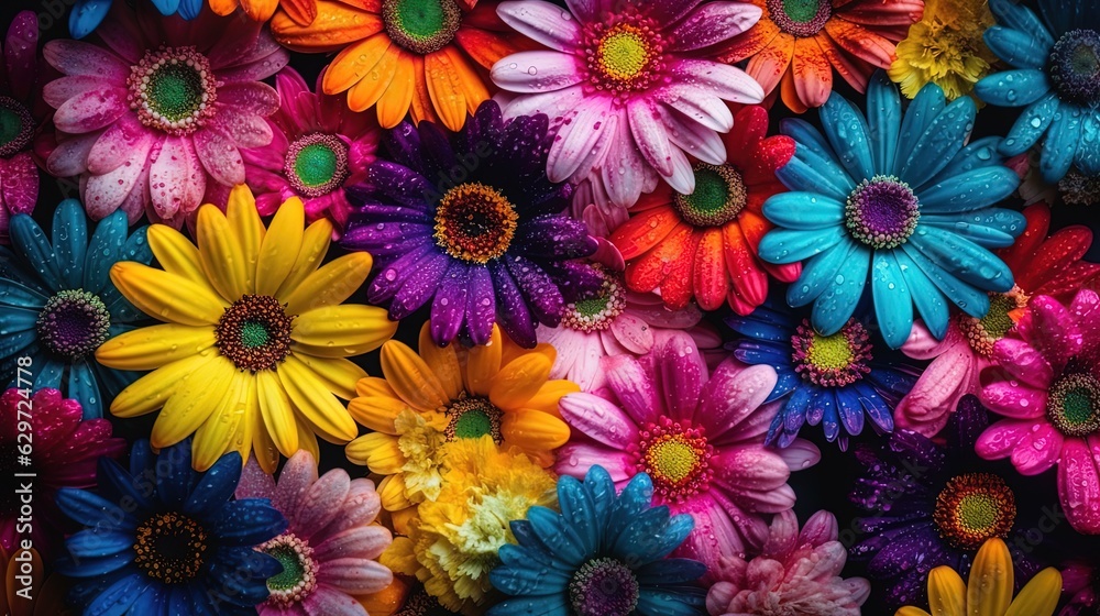 Colorful daisies flower. View from above. Generative AI