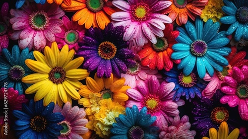 Colorful daisies flower. View from above. Generative AI © Soulmate