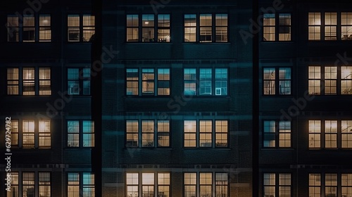 Building windows at night. Generative AI