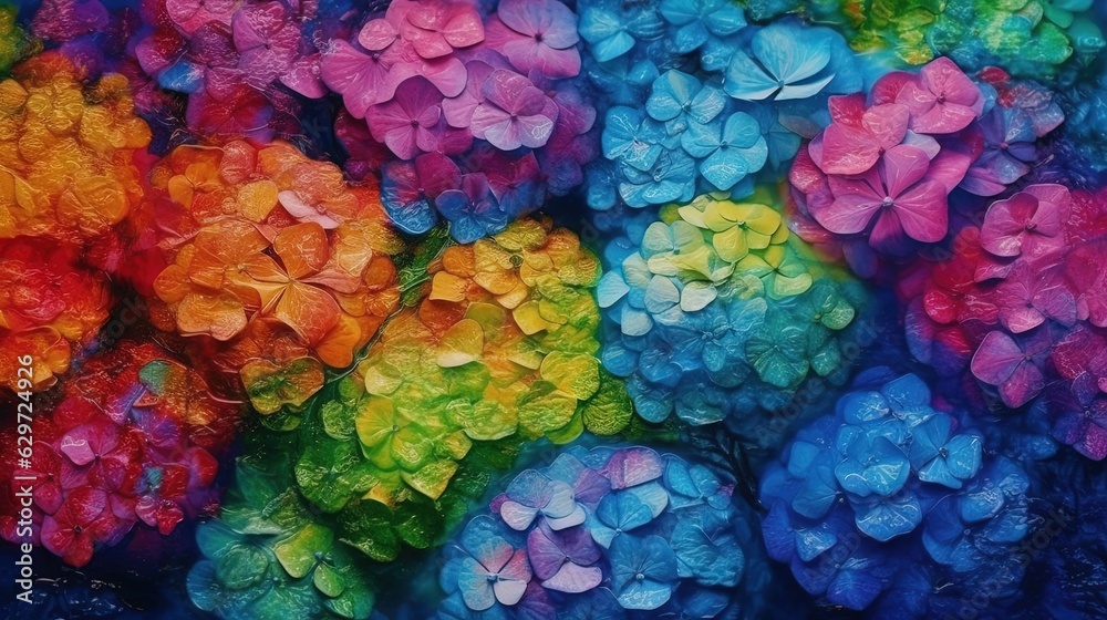 Polychromatic-colored rare flowers. Generative AI