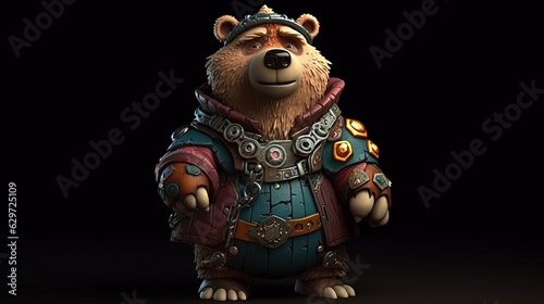 Cartoon bear character figurine. Black background. Generative AI