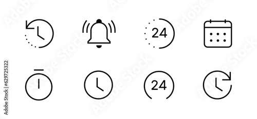 Time icon set. clock, calendar, timer line icons . vector time passage and stopwatch, countdown, minimal thin line web icon set