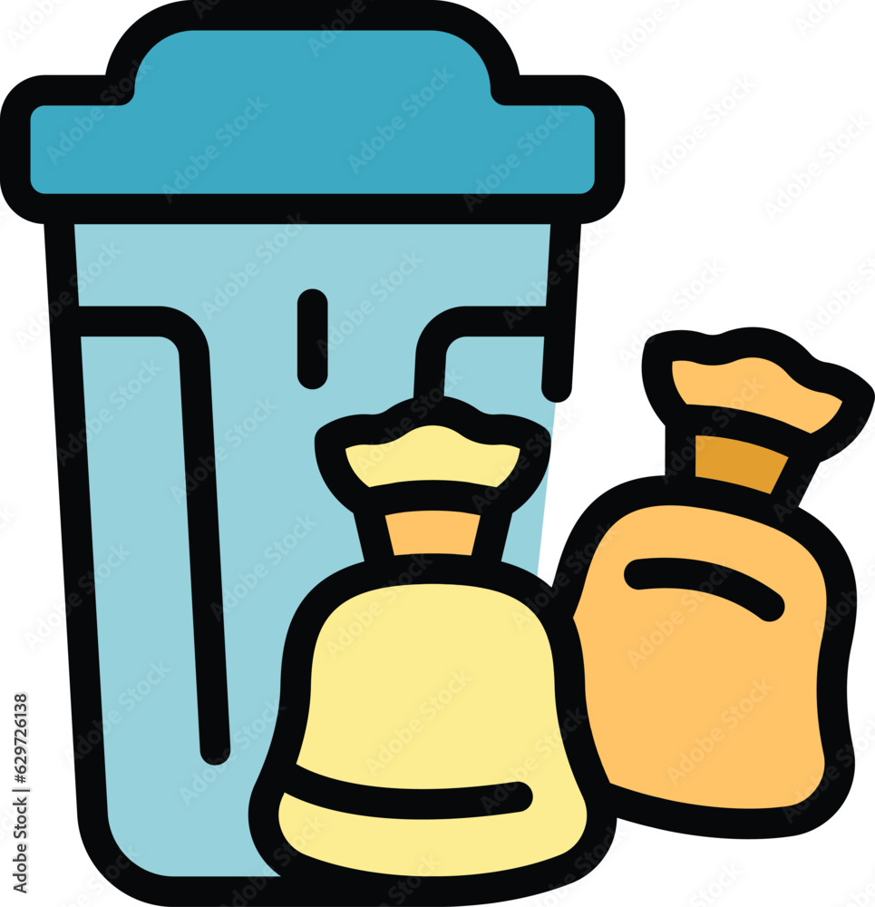 Plastic trash bag icon outline vector. Garbage bin. Rubbish can color flat Plastic trash bag icon outline vector. Garbage bin. Rubbish can color flat