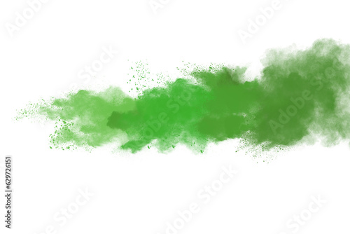 Abstract green powder explosion isolated on white background