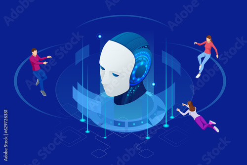 Isometric Artificial Intelligence, Knowledge Expertise Intelligence Learn. Internet connect Chatgpt Chat with AI, Artificial Intelligence.
