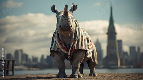 Rhinoceros dressed in clothes. Generative AI © Soulmate