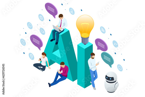 Isometric Artificial Intelligence, Knowledge Expertise Intelligence Learn. Internet connect Chatgpt Chat with AI, Artificial Intelligence.