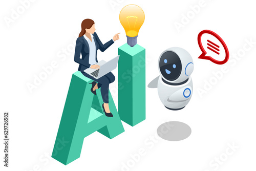 Isometric Artificial Intelligence, Knowledge Expertise Intelligence Learn. Internet connect Chatgpt Chat with AI, Artificial Intelligence.