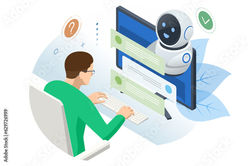 Isometric Artificial Intelligence, Knowledge Expertise Intelligence Learn. Internet connect Chatgpt Chat with AI, Artificial Intelligence.