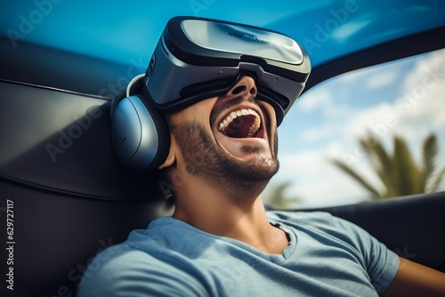 Man wearing VR goggles. Technology digital Futuristic innovation device concept © rzrstudio