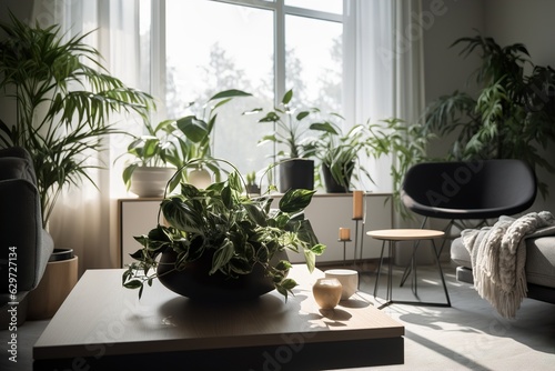Modern interior with green plants. Landscaping of interiors © Oleksandr Kozak