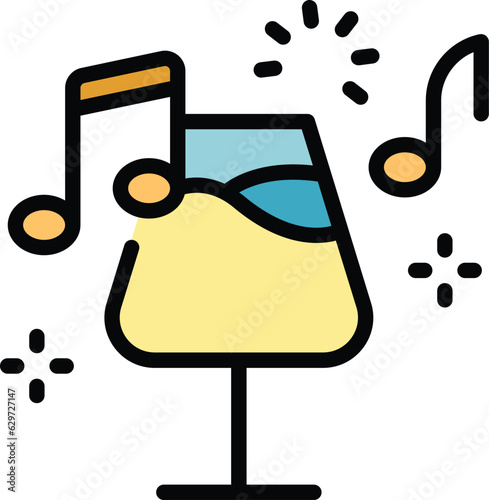 Music wine glass icon outline vector. Drink sommelier. Vine champagne color flat