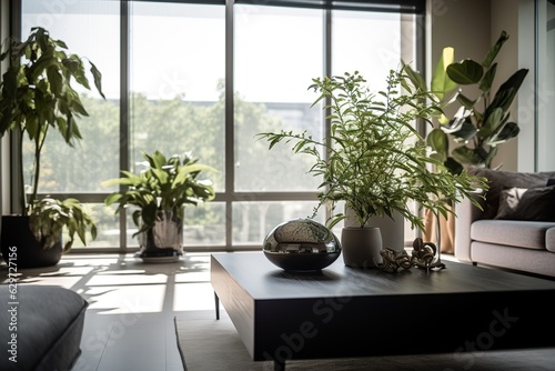 Modern interior with green plants. Landscaping of interiors