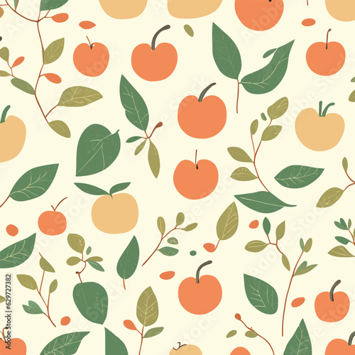 Vector fruit pattern of fresh apples on flat background. Creative summer concept.