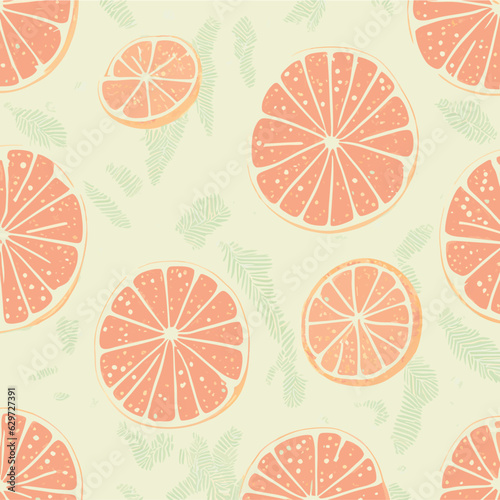 Vector fruit pattern of fresh grapefruit slices on flat background. Creative summer concept.