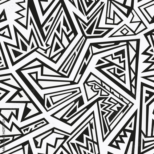 Monochrome tribal geometric seamless pattern