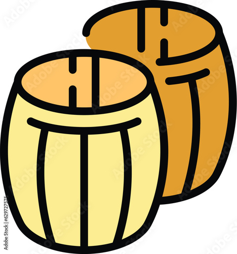 Wine wood barrels icon outline vector. Drink sommelier. Vine barrel color flat